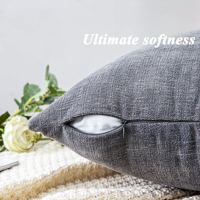 GAWAMAY Decorative Square Throw Pillow Covers 18"x18" Inch Set of 4, Super Soft Chenille Pillows Cover Fall Pillowcase for Living Room Bedroom Sofa Couch Cushion Cover Grey 45x45cm (No Insert)