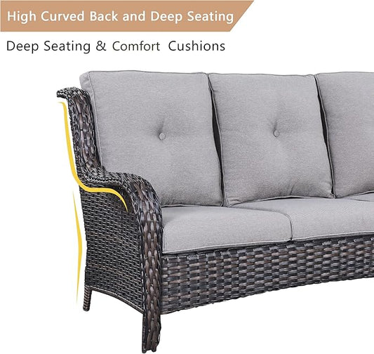 HUMMUH Outdoor Furniture Patio Furniture Set 6 Pieces Wicker Outdoor Sectional Sofa with Swivel Rocking Chairs,Patio Ottomans,Side Table