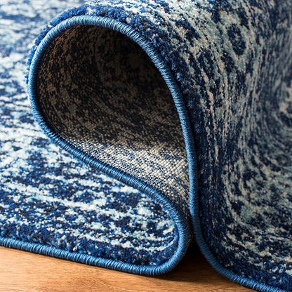 SAFAVIEH Evoke Collection 2'2" x 13' Navy/Ivory EVK256A Oriental Distressed Non-Shedding Living Room Bedroom Runner Rug