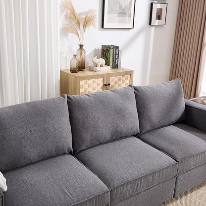64.5 inch Loveseat, Small Modular Sectional Linen Fabric Sofa Set, Modern Convertible Comfortable Sofa Couch for Living Room/Apartment, Grey
