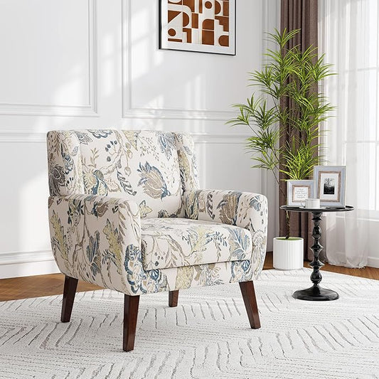 Accent Chair, Modern Fabric Armchair for Living Room, Comfy Upholstered Arm Chair Tufted for Indoor Bedroom Office Room (Pattern Leaf)
