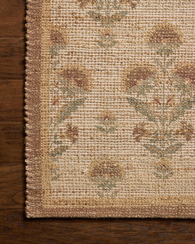 Loloi Chris Loves Julia Rue Collection RUE-01 Wheat/Sage 5'-0" x 7'-6" Area Rug Jute Neutral Floral Living Room Bedroom Rug