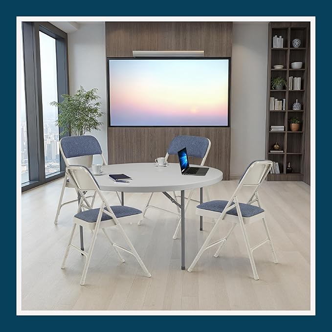 OEF Furnishings OEF2200 Series Heavy-Duty Premium Fabric Padded Upholstery Double-Hinged Folding Chairs (4-Pack, Imperial Blue/Gray)