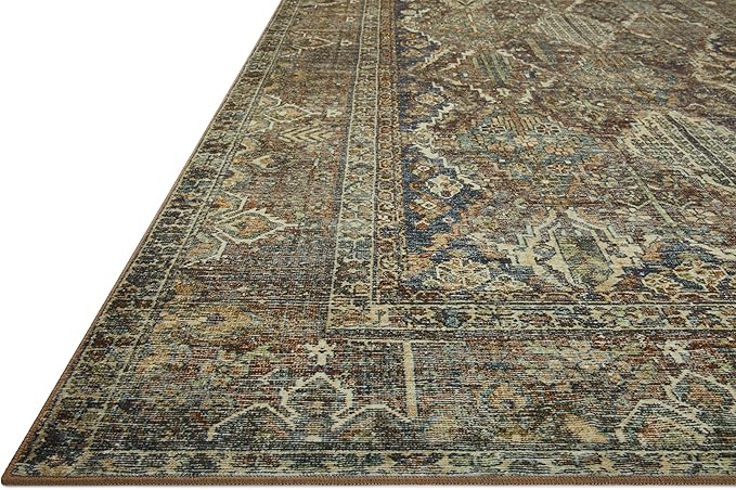 Loloi Magnolia Home by Joanna Gaines Banks Collection BAN-05 Spice/Blue 8'-6" x 11'-6", .13" Pile Height, Machine Washable, Area Rug