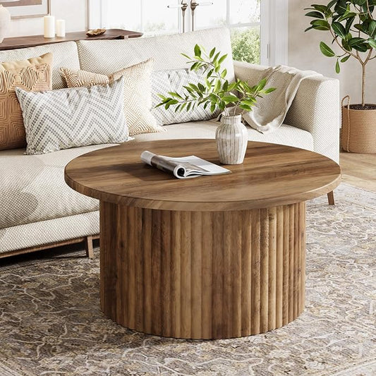 Tribesigns 31.5" Round Coffee Table, Farmhouse Circle Center Table with Sturdy Metal Base, Modern Accent Sofa Side Table for Living Room, Wooden Grain Veneer Top