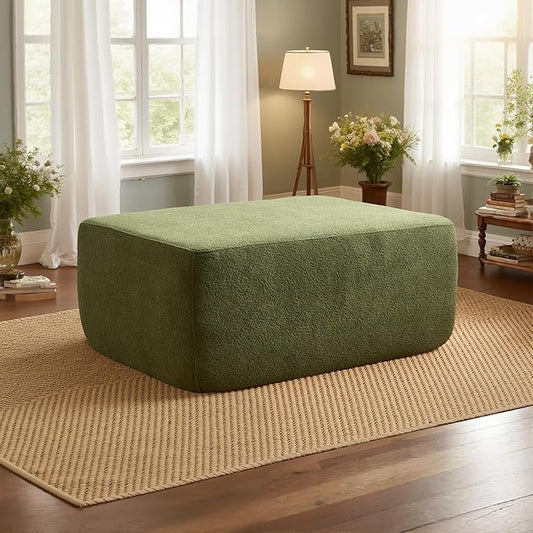 37.1" Ottoman for Couch, Teddy Fleece Memory Foam Ottoman Cloud Boneless Sectional Couch for Living Room Foot Stools No Assembly Require, Cloudy Velvet,Green