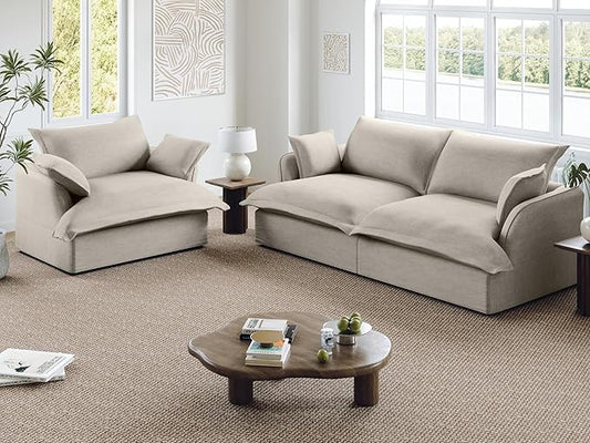82” Modular Sectional Sofa, Comfy Down Fill Cloud Couch, Loveseat with Single Seater, Small Couch with Washable Cover, Sectional Couches for Living Room Small Apartments, Light Gray