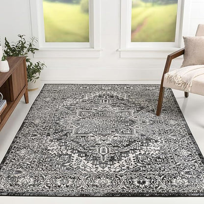 JONATHAN Y Vintage Medallion Indoor Area Rug Black 3X5, Modern Boho for Living Room, Bedroom, Kitchen, Office, Easy-Cleaning, High Traffic, Pet-Friendly, Non-Shedding MDP100D-3