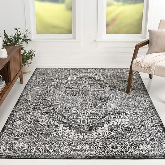 JONATHAN Y Vintage Medallion Indoor Area Rug Black 3X5, Modern Boho for Living Room, Bedroom, Kitchen, Office, Easy-Cleaning, High Traffic, Pet-Friendly, Non-Shedding MDP100D-3