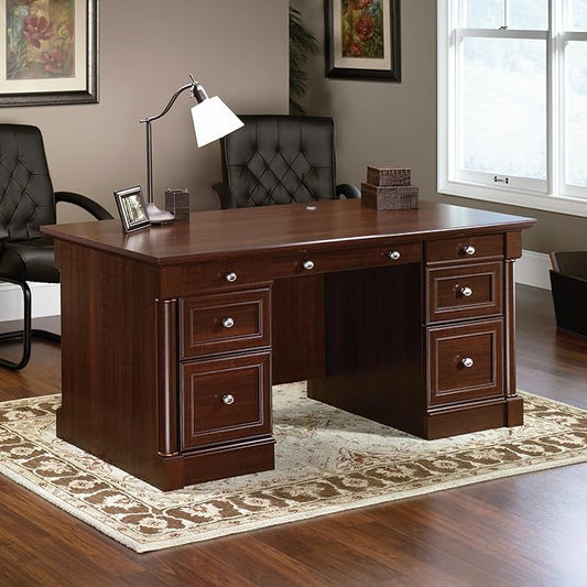 Sauder Palladia Executive Desk, L: 65.12" x W: 29.53" x H: 29.61", Select Cherry