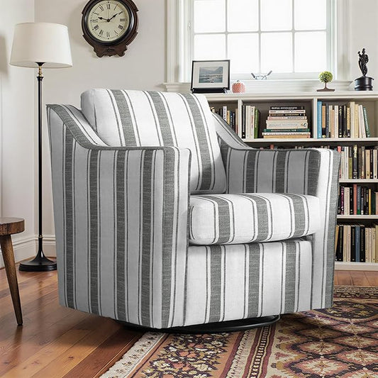 Pia Ricco 360° Swivel Accent Chair, Oversized Modern Striped Fabric Armchair with Removable Cover for Living Room and Reception