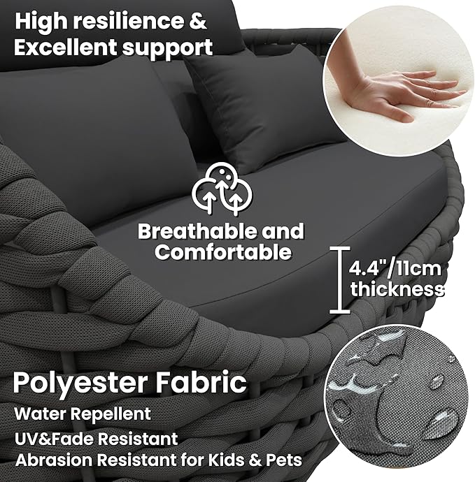 4 Pieces Outdoor Patio Furniture Set, All Weather Textilene Patio Conversation Set Patio Sofa and Loveseat Set with Table Cushions for Bistro Poolside Garden Backyard Hotel - Dark Gray