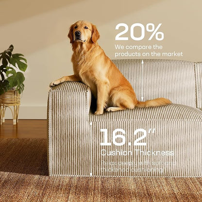 Marsail Modular Sectional Sofa, 80" L-Shaped Modular Sectional Couch with Deep Seat, Freely Combinable Sectional Clound Sofa for Living Room, No Assembly, Plush Corduroy Fabric, Beige