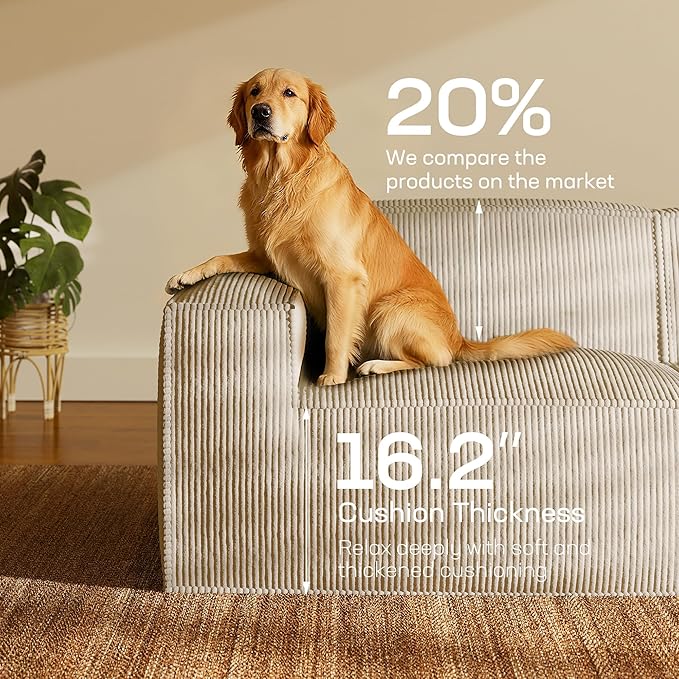 Marsail Modular Sectional Sofa, 142" U-Shaped Modular Sectional Couch with Deep Seat, Freely Combinable Sectional Clound Sofa for Living Room, No Assembly, Plush Corduroy Fabric, White