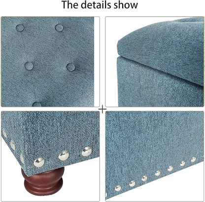 Joveco 24" Ottoman with Storage for Living Room Rectangular Fabric Tufted Bench Footrest Toy Chests for Bedroom (Cyan)