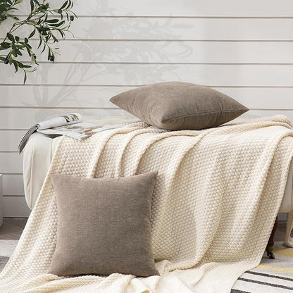 GAWAMAY Decorative Throw Pillow Covers 16x16 Inch Set of 2, Super Soft Chenille Square Pillows Farmhouse Fall Pillowcase for Living Room Bedroom Sofa Couch Cushion Cover Taupe Grey 40x40cm