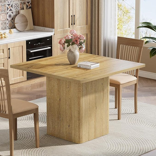 Tribesigns 39-Inch Square Dining Table for 4, Small Fluted Kitchen Table with Sturdy Pedestal, Farmhouse Wooden Dinner Table for Dining Room, Living Room, Kitchen, Small Space, Natural