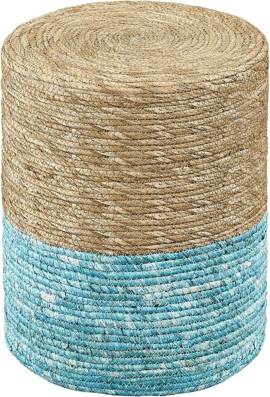 Wimarsbon Ottoman Poof, Natural Seagrass Poufs, Hand Weave Round Footstool, Pouffe Accent Chair, Sitting Braided Footrest W/Jute Cover, Outdoor Ottoman, for Living Room, Bedroom