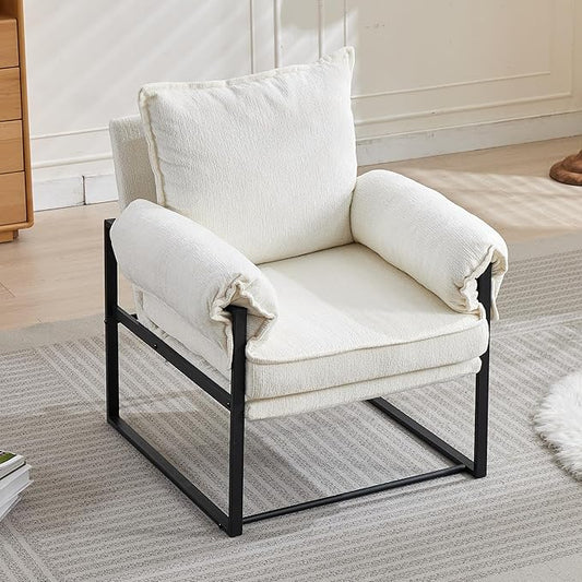 Modern Comfy Reclining Chair with 6 Angle Adjustable Backrest, Upholstered Accent Chair Fabric Living Room Lounge Chair for Reading Room - Cream, 1PC