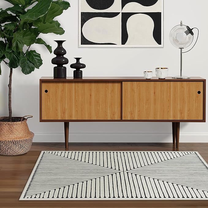 RUGGABLE x Jonathan Adler Machine Washable Modern Area Rug – Inkdrop Black & Ivory 4x6, Stain-Resistant, Non-Slip – Medium Rugs for Living Room, Bedroom, Hallway, Entryway & Office–with Cushioned Pad