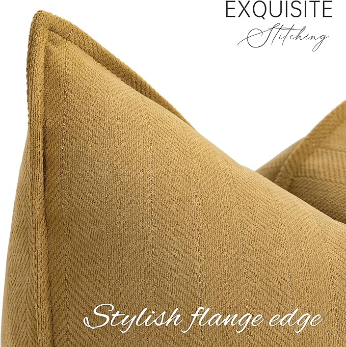 ZWJD Mustard Yellow Throw Pillow Covers 16x16 Set of 2 Chenille Pillow Covers with Elegant Design Soft and Luxurious Decorative Throw Pillows for Couch, Bed, and Home Decor