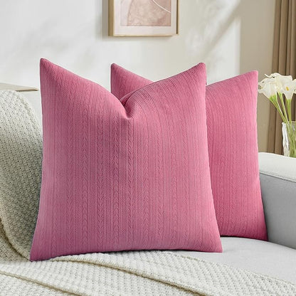 FUTEI Hot Pink Decorative Throw Pillow Covers 20x20 Inch Set of 2,Soft Cozy Wheat Ear Striped Patterns Cushion Cases,Modern Home Decor for Couch Bed Living Room