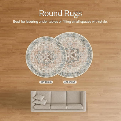 RUGGABLE x Jonathan Adler Machine Washable Area Rug – Labyrinth Camel/Ivory 8 ft Round, Stain-Resistant, Non-Slip – Large Rugs for Living Room, Bedroom, Hallway, Entryway & Office–with Cushioned Pad