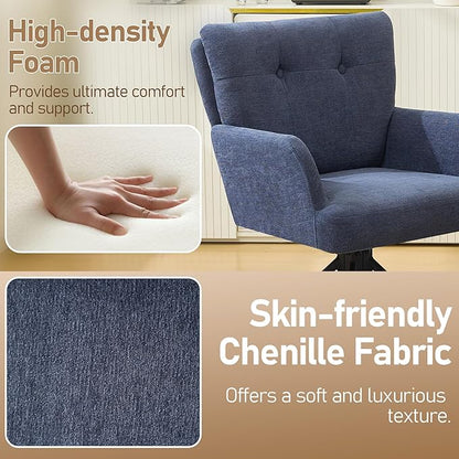 Fabric Dining Chair Set of 2 Modern Upholstered Swivel Dining Room Chairs Comfy Accent Armchair with Mid Back, Desk Arm Chair No Wheels for Kitchen/Living Room/Dining Room, Navy