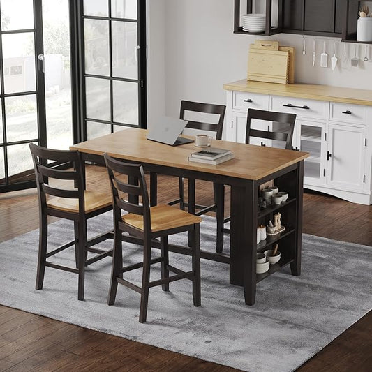 Signature Design by Ashley Gesthaven Contemporary Counter Height Dining Table with 3 Shelves and Trestle Base, Light Brown & Dark Brown