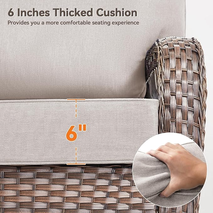 Luxury 6" Outdoor Cushions for Patio Furniture, 24x24x6" Thick Seat Cushion Set of 5, Fade Resistant Couch Chair Replacement Cushions High Density Deep Wicker Chair Cushion w/ Removable Cover, Beige