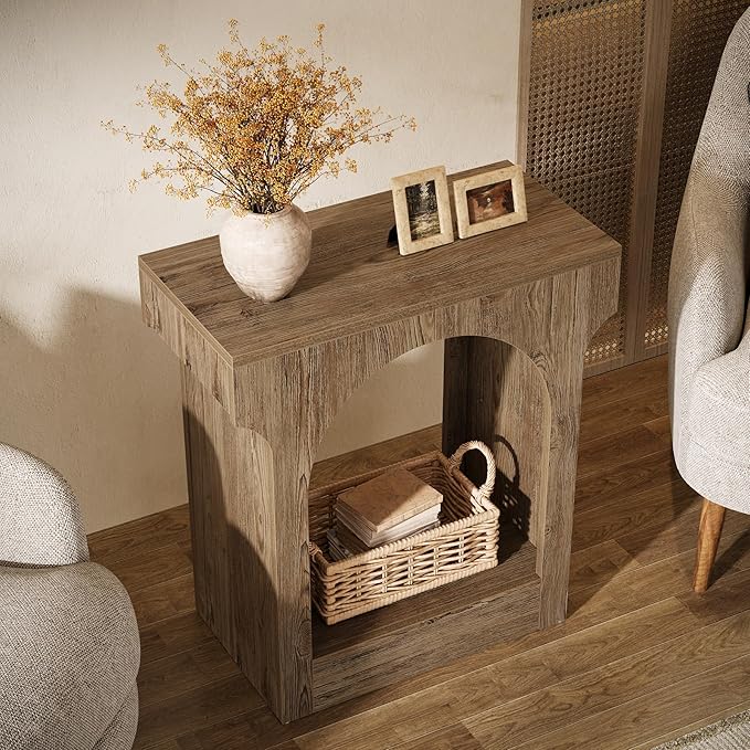 Tribesigns Wood End Table Set of 2, Side Table with Storage Space for Living Room, Narrow Nightstand for Bedroom, Gray