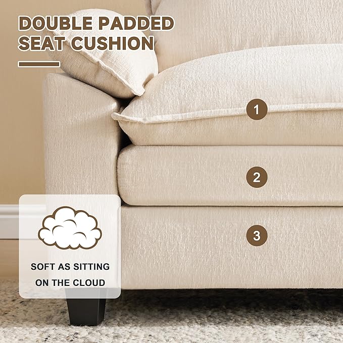 147 Inch Big Comfy Couch with Ottoman, 6 Seat U Shaped Couches, Cloud Modular Sectional Sofa, Modern Cloud Couch Sectionals, Sectional Couches for Living Room, Oversize Deep Seat Sofa, Beige