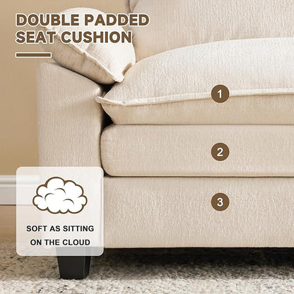 114 Inch Cloud Couch Sectionals with Ottoman, Big Comfy Modular Couches, Cloud Sofas, L Shaped 5 Seat Modular Sectional Sofa, Modern Sectional Couches for Living Room, Deep Seat Sofa, Beige