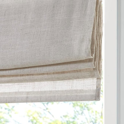 Madison Park Kyler Cordless Roman Shades - Single Panel, Lightweight Linen Blend Fabric, Natural Design, Easy Installation, Light Filtering Window Blind, Bedroom, Living Room Decor 29"W x 64"H Natural