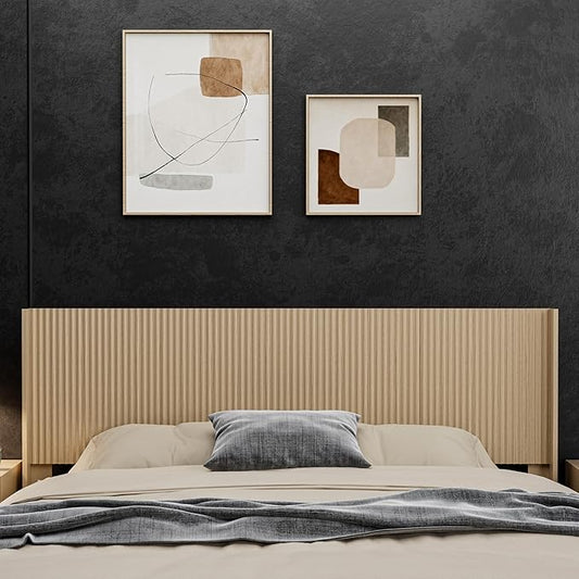 KEIKI Wooden King Size Headboard Only, 80.2" Wide Farmhouse Headboards with Wall Mounted Fluted Panel & Wingback for Bedroom, Oak