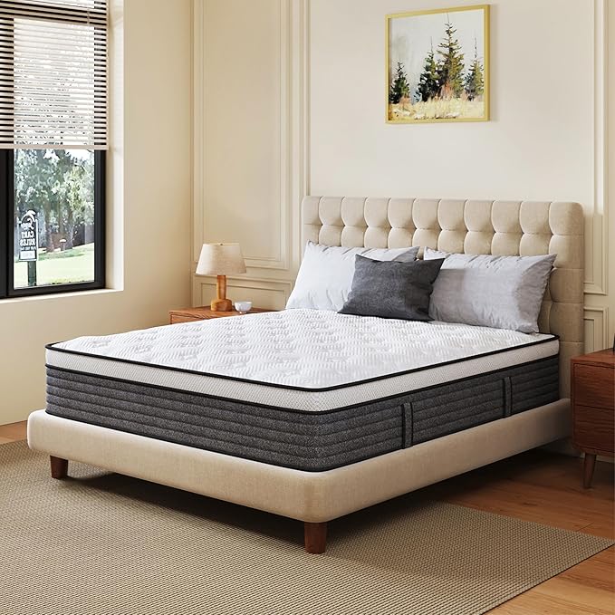 CH CHARME HOUSE King Size Mattress, 10 Inch Hybrid Mattress King Size, Medium Feel Foam and Individual Pocket Springs, Extra Edge Support, Pressure Relief, CertiPUR-US