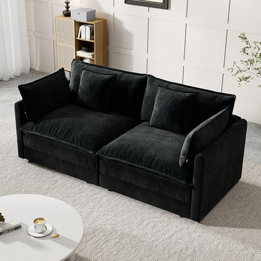 Modular Sectional Sofa, 76.7 Inch I-Shaped Cloud Sofa with Deep Seat Comfortable Chenille Sofa with Cushion Double Sectional Sofa for Living Room Apartment,Black
