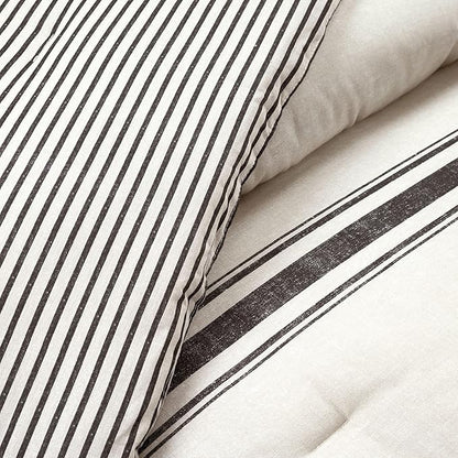 Lush Decor Farmhouse Stripe Reversible Cotton Comforter Set, 2-Piece, Twin XL Black - Twin Bedding Set - Dorm Decor - Striped Comforter for Farmhouse Bedroom Decor