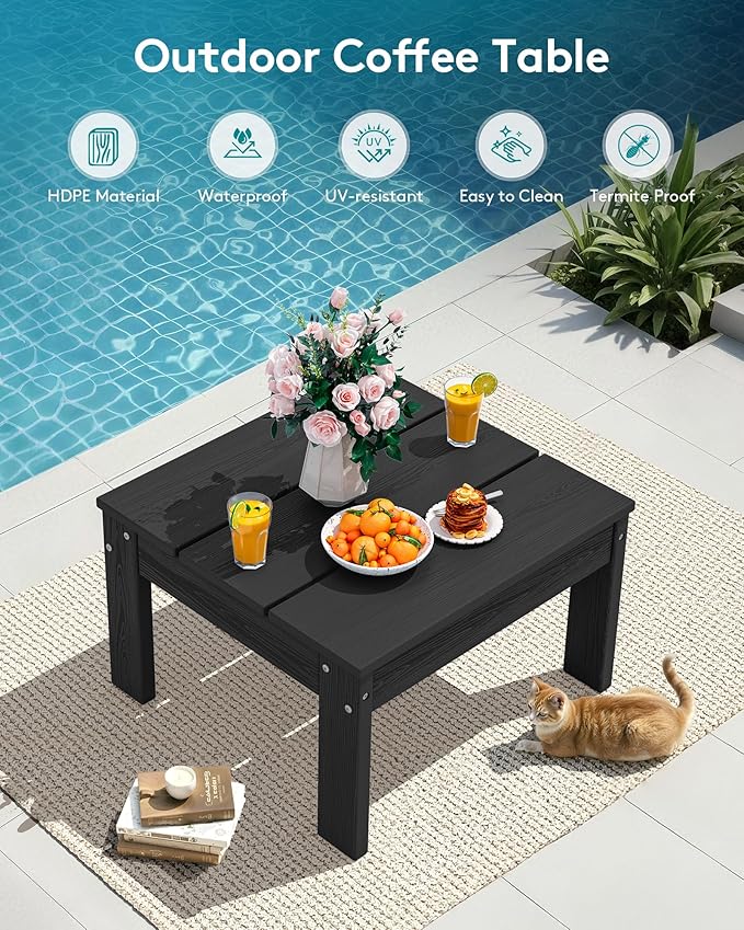SERWALL HDPE Outdoor Sofa Set, All-Weather Patio Furniture Set, Seats 6, Modular Sectional Patio Furniture for Deck, Yard and Balcony, Black Frame with Grey Cushion