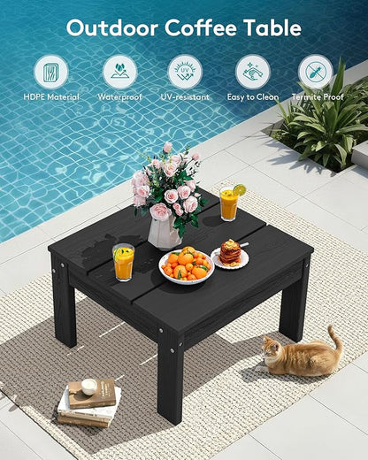 SERWALL HDPE Outdoor Loveseat Set, All-Weather Modular Patio Sofa, Sectional Seating for Backyard or Balcony, Garden, Black Frame with Grey Cushion