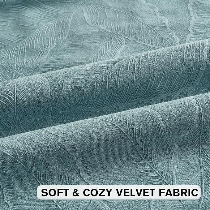 FUTEI Grey Blue Velvet Throw Pillow Covers 20x20 Inch Set of 2,Soft Embossed Leaf-Relief Textured Cushion Cases,Natural Home Decor for Couch Living Room