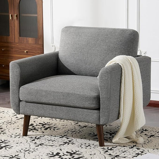 ELUCHANG Accent Chair Set of 1, Oversized Mid Century Modern Arm Chair, Soft Linen Fabric Sofa Chairs Upholstered Comfy Chair for Living Room Bedroom Apartment (Grey)