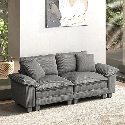 HERA'S HOUSE 88" Modular Sectional Sofa, Loveseat Couches for Living Room, Comfy Cloud Couch 2-Seater Deep Seat Sofa with Throw Pillow, Corduroy Grey