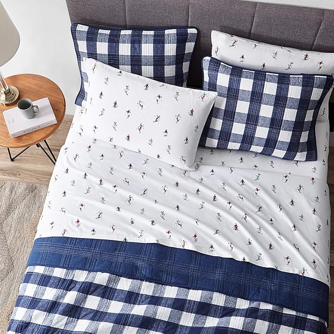 Eddie Bauer - Flannel Sheets King Size, Anti-Pilling & Wrinkle Resistant Cotton, Touchably Soft for All-Season Comfort - Bed Sheets with Matching Pillowcases & Fitted Sheet (Ski Slope)