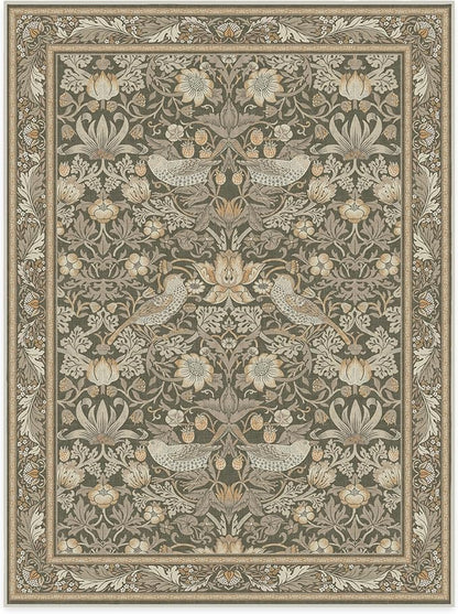 RUGGABLE x Morris & Co Machine Washable Area Rug – Strawberry Thief Stone Gold 9x12, Stain-Resistant, Non-Slip – Large Rugs for Living Room, Bedroom, Hallway, Entryway & Office–with Cushioned Pad