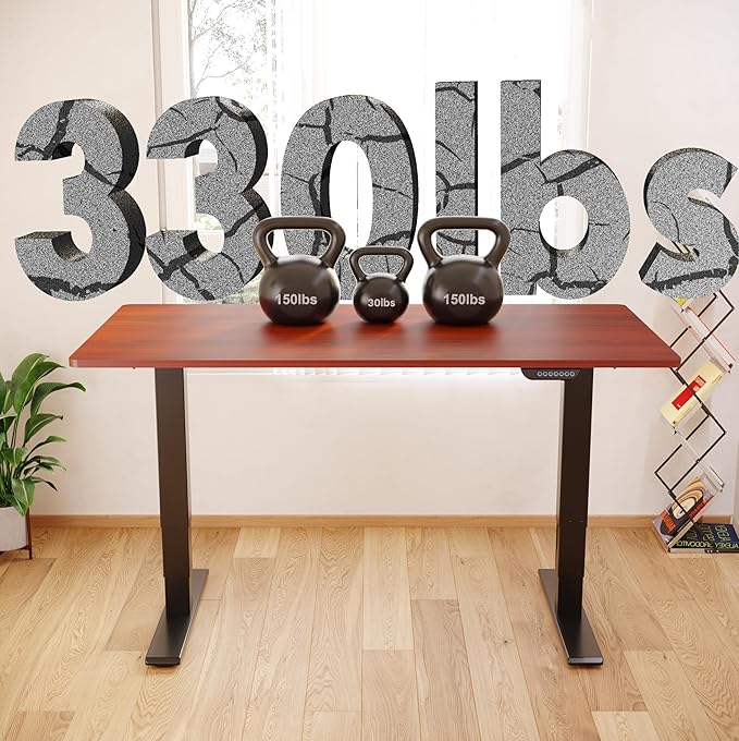 FLEXISPOT E6 MAX Dual Motor 55x28 Inch 3-Stage Heavy Duty Standing Desk, 330lbs Weight Capacity, Height Adjustable Desk w/Cable Management & Wheels (Seamless Mahogany Desktop + Black Frame)