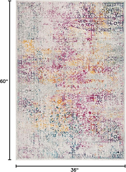 SAFAVIEH Evoke Collection 3' x 5' Ivory / Fuchsia EVK256Q Oriental Distressed Non-Shedding Living Room Bedroom Accent Rug