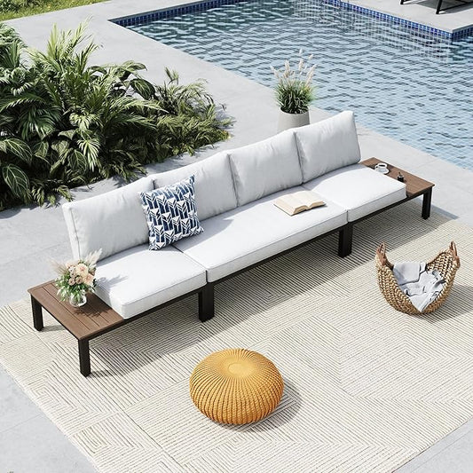 MFSTUDIO 3 Pieces Patio Furniture Set,Outdoor Metal Frame Patio Sectional Sofa Conversation Set with Removable Cushion for Backyard,Garden,Poolside