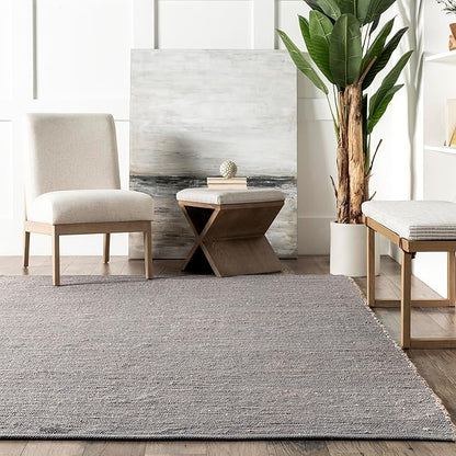 nuLOOM 3x5 Elfriede Jute & Cotton Hand Woven Area Rug, Grey, Solid Rustic Farmhouse Style, Weaved Design, Natural Fiber, For Bedroom, Living Room, Dining Room, Hallway, Office, Entryway