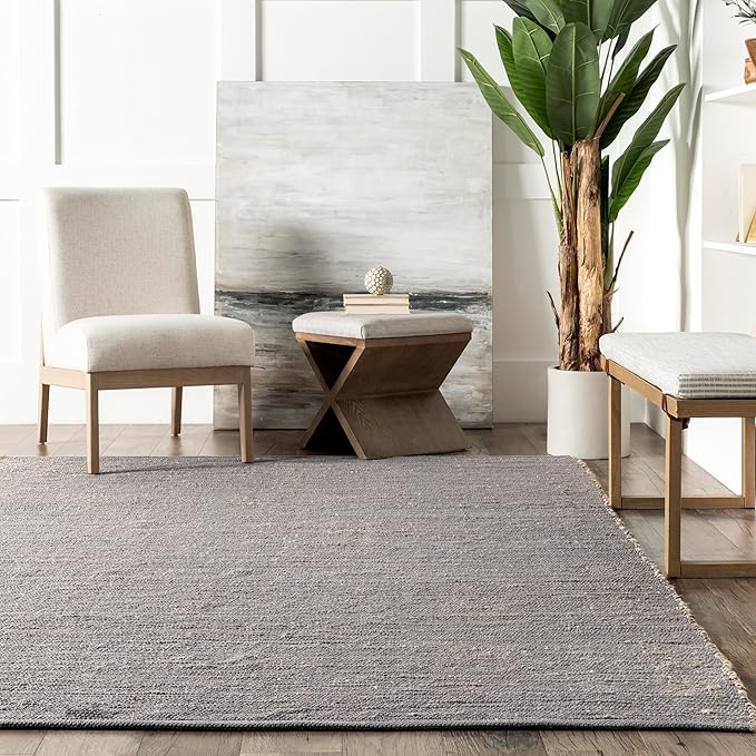 nuLOOM 6' Round Elfriede Jute & Cotton Hand Woven Area Rug, Elfriede Grey, Solid Rustic Farmhouse Style, Weaved Design, Natural Fiber, for Bedroom, Living Room, Dining Room, Hallway, Office, Entryway